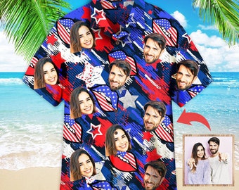 Funny Independence Day 4th Of July Outfit American Flag Custom Photo Hawaiian Shirt For Men & Women, Personalized Photo Hawaiian Shirt Gifts