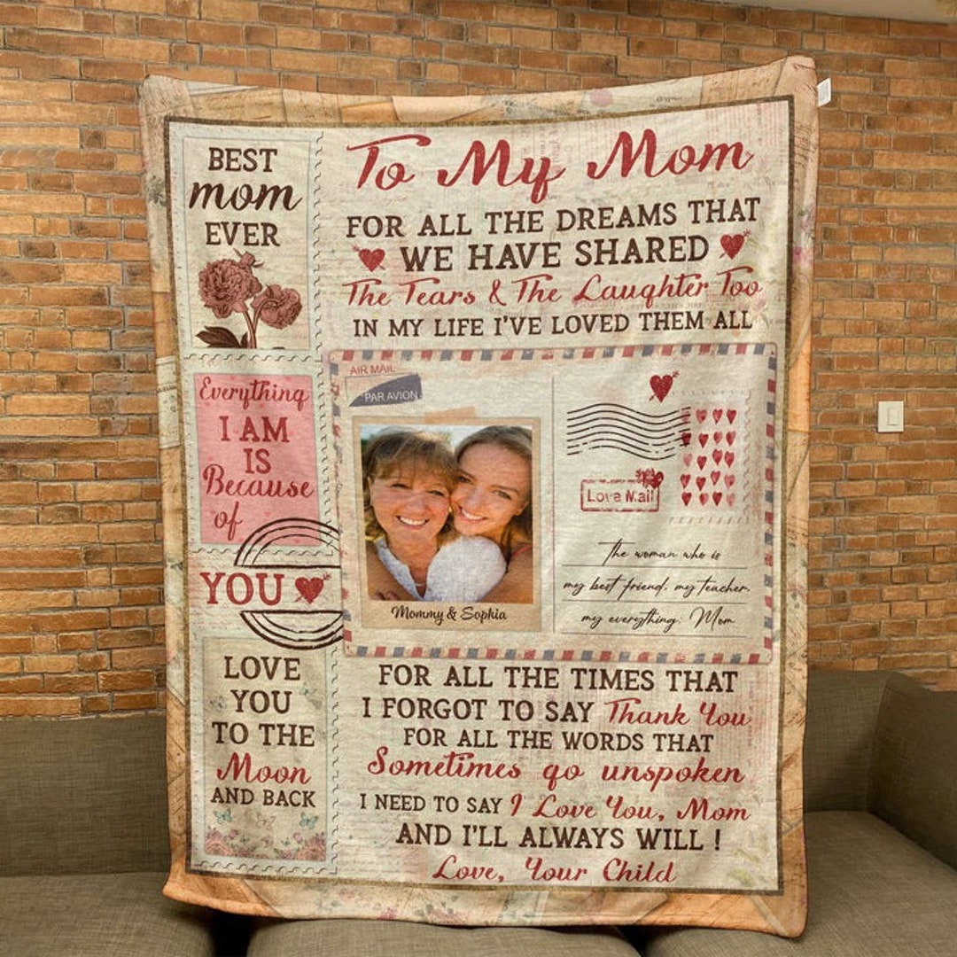 I Love You Mom Personalized Photo Blanket, Family Photo Blanket, Cozy ...