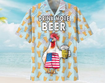 Chicken Beer Trendy Hawaiian Shirt, I Hate People Beer With Mug Beer Gold Theme Trendy Hawaiian Shirt