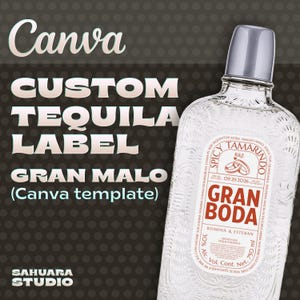 GRAN BODA - Plantilla de tag para botella de tequila editable en Canva
