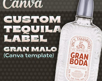 GRAN BODA - Plantilla de tag para botella de tequila editable en Canva
