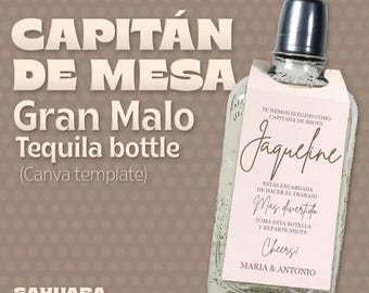 Modelo de etiqueta para garrafa de tequila "Capitão da Mesa" editável no Canva