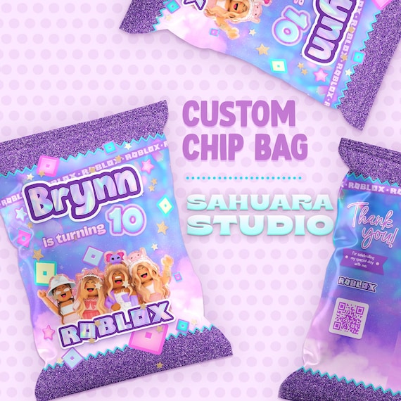 Custom • Roblox Chip bag Snack label design Roblox birthday clouds lavender boho party