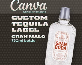 GRAND WEDDING - Editable tequila bottle tag template in Canva