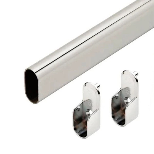CUT TO SIZE Custom Oval Closet Rod in Chrome Finish. Includes End Supports and Screws.