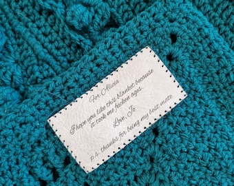 Leather label for crochet and quilts