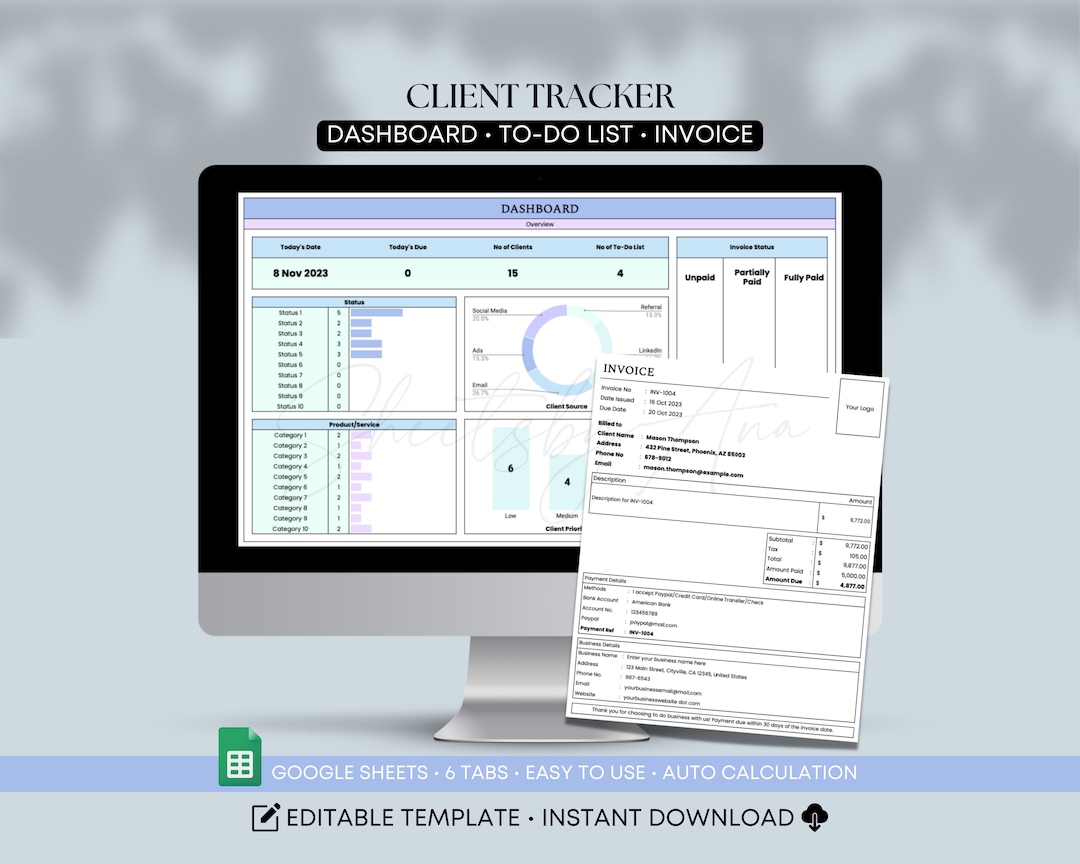 Client Tracker Google Sheets Template Client Management Etsy UK