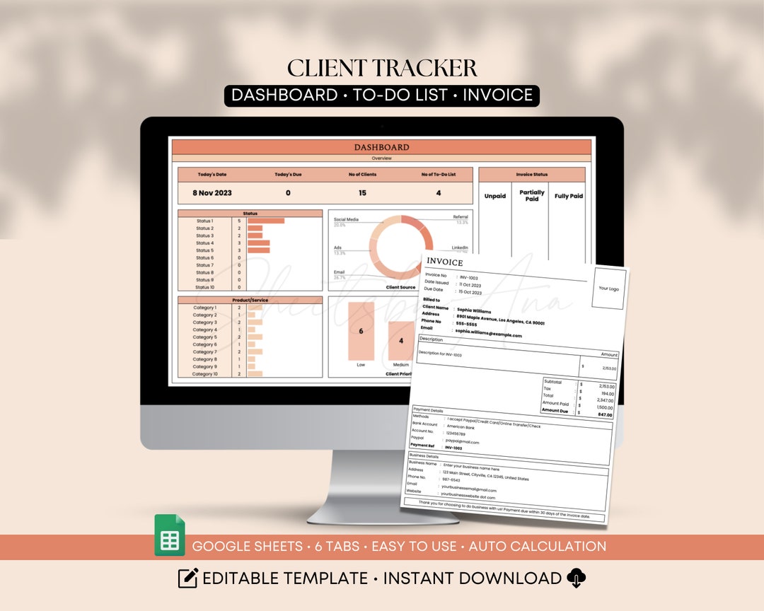Client Tracker Google Sheets Template, Client Management Spreadsheet