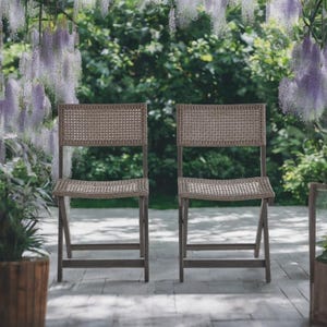Outdoor Foldable Bistro Chairs, Patio Chairs, Porch Chairs with Wicker Seats, Set of 2, for Garden, Patio, etc.
