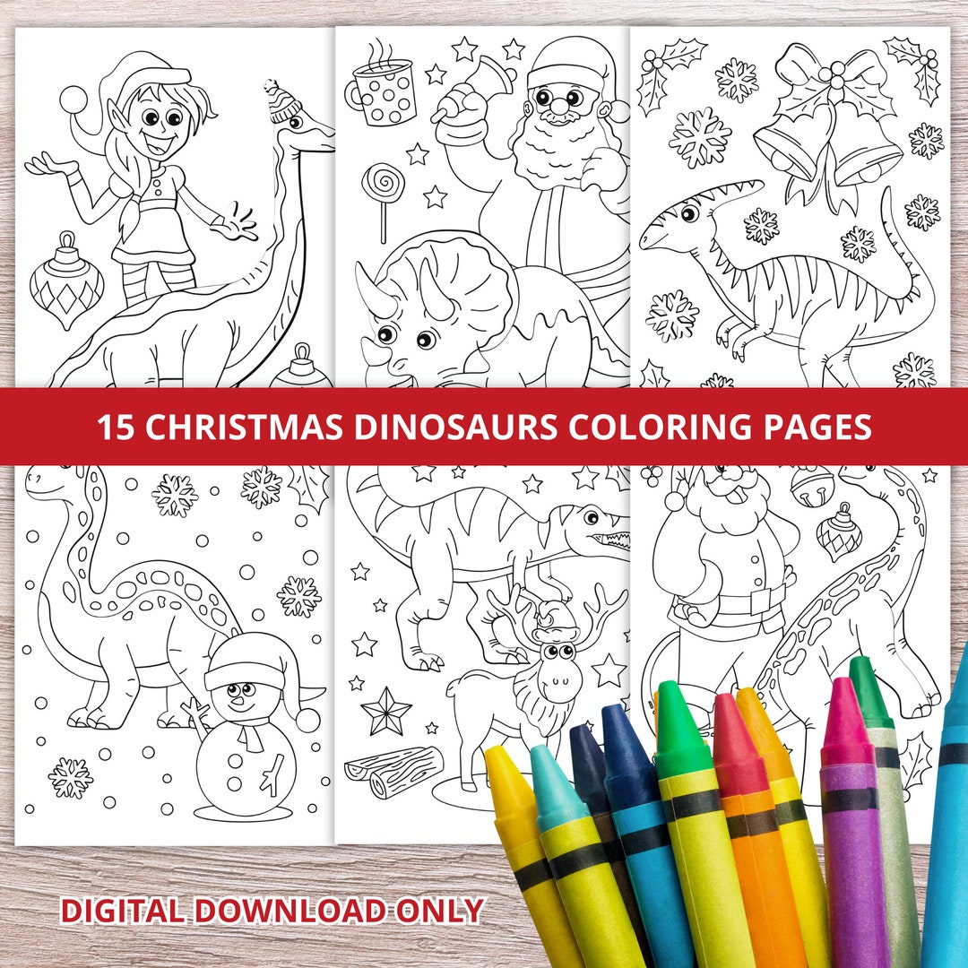Christmas Dinosaurs Coloring Pages Christmas Printables - Etsy