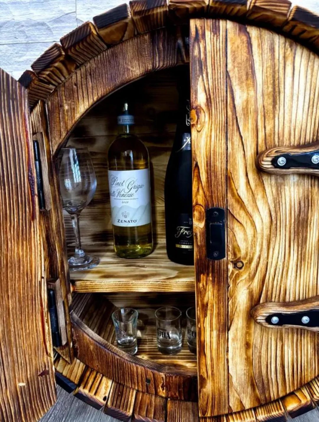 Custom Wine Barrel Cabinet, Whiskey Barrel Cabinet With Led,wooden ...