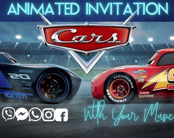 Cars Animated Video Birthday Invitation with Music, Birthday Invitation or Any Occasion Invitation, Lightning McQueen (2 VERSIONS)