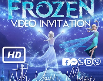 Animated Frozen Birthday Invitation with Music and free JPG/PDF invitation- Princess Elsa, Winter Birthday Template, DIGITAL video
