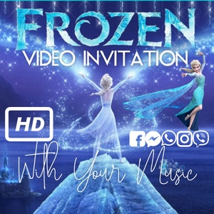 Convite animado de aniversário Frozen com música e convite JPG/PDF grátis - Princesa Elsa, modelo de aniversário de inverno, vídeo DIGITAL
