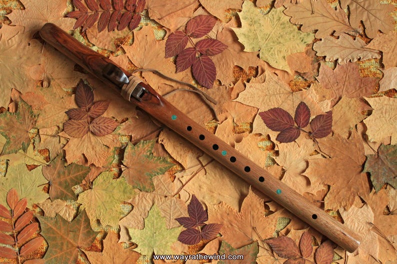 Custom Flute Instruments Leaves Native American Style Flute - Key of G, 432 Hz, Walnut Wood, Turquoise ...