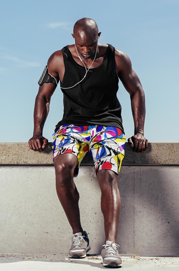 Men's Fitness Shorts - Abstract and Colorful Design for Sports & Leisure