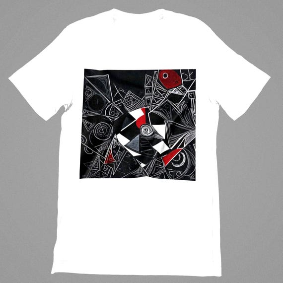 K#112 - Unisex street style T-shirt with black and red graphics – trendy fashion statement