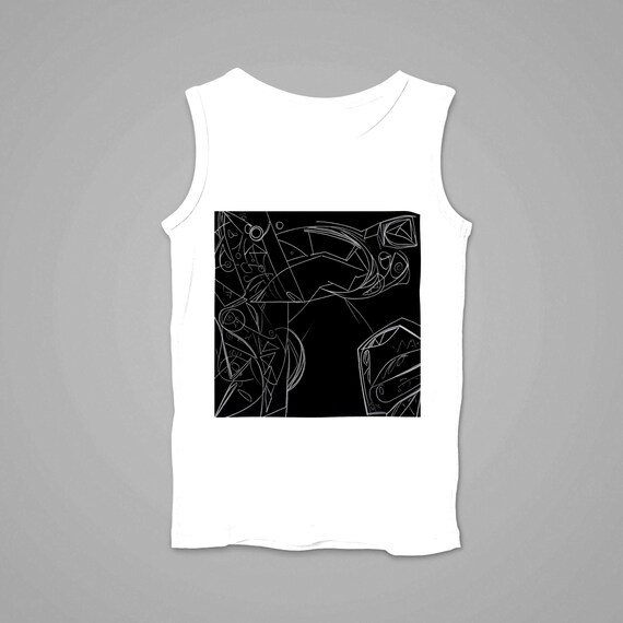 k#316 - Unisex tank top in white – minimalist line print in monochrome style