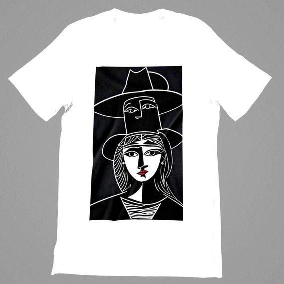 K#120 - Unisex Art T-Shirt | Black and White Graphic | Abstract Faces Illustration
