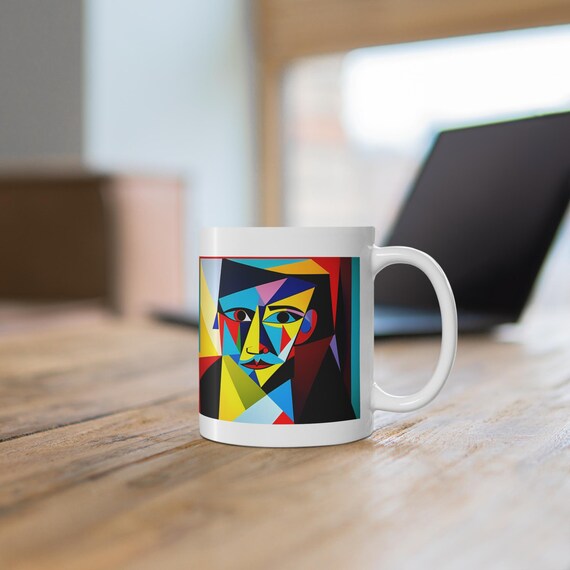 Artistic mug with abstract face motif – colorful and modern