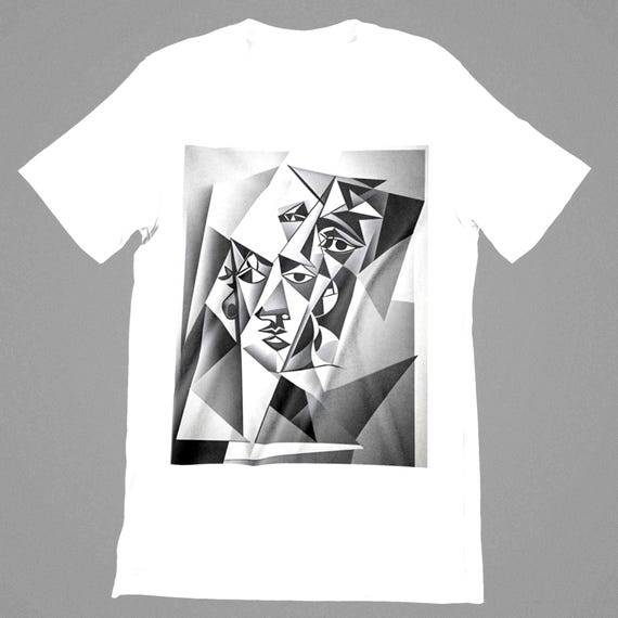 K#117 - Cubist Art T-Shirt | Abstract Graphic in Black and White | Unisex Design Shirt