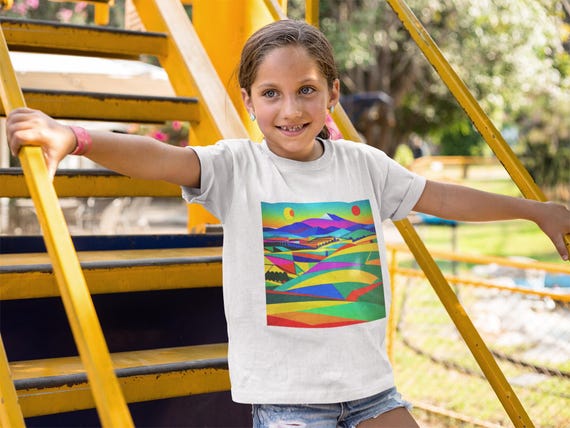 Colorful Fields and Hills – Artistic T-Shirt for Kids
