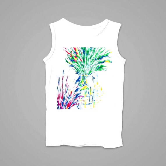 k#308 - Unisex tank top with summer print – Lightweight shirt with stylish flower splash