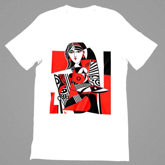 K#119 - Abstract Art T-Shirt | Cubist Design in Red and Black | Unisex Graphic Shirt