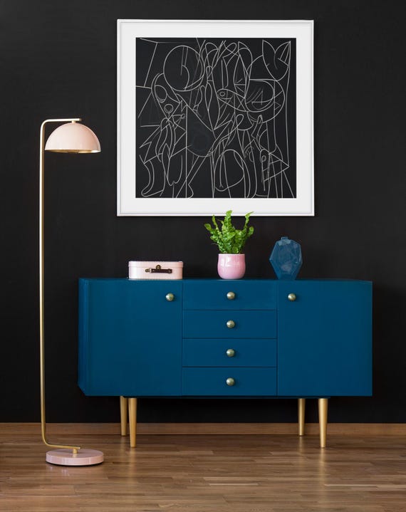 Abstract line art print in black and white for modern rooms