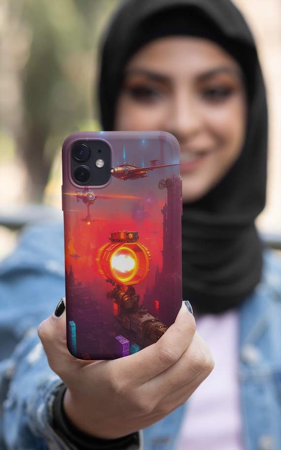 Futuristic phone case – cyberpunk design in bright red and orange