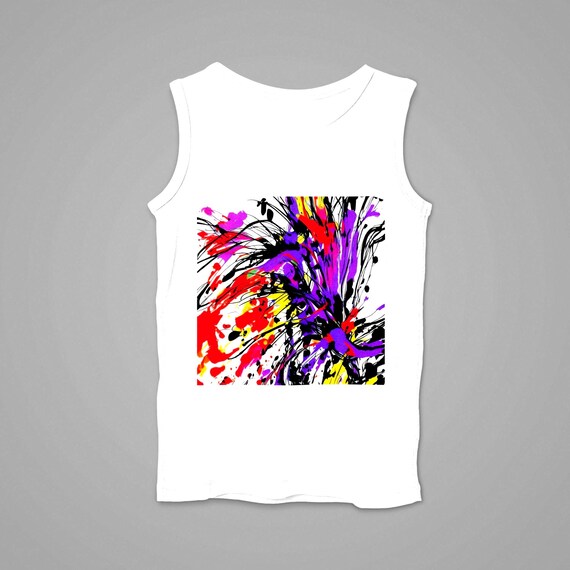 k#311 - Unisex tank top with splash print – trendy beachwear statement for summer & festival