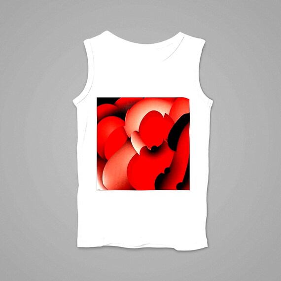 k#318 - Unisex T-Shirt in white with modern print – trendy colors red & black