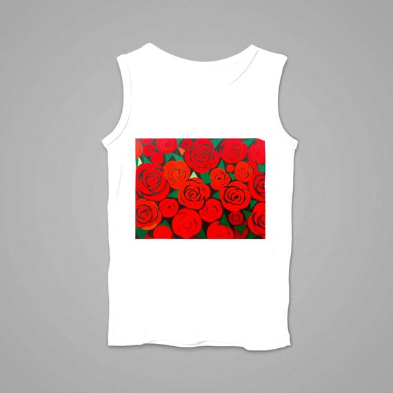 k#314 - Unisex tank top with rose print – stylish summer shirt with floral power