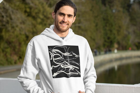 K#504 - Unisex Hoodie – Abstract Black and White Art for Stylish Streetwear