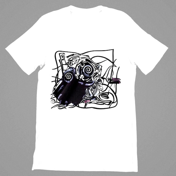 k#174 - Unisex shirt with graphic line print – Oversized streetwear T-shirt for women & men | Urban Black White Fashion 2025