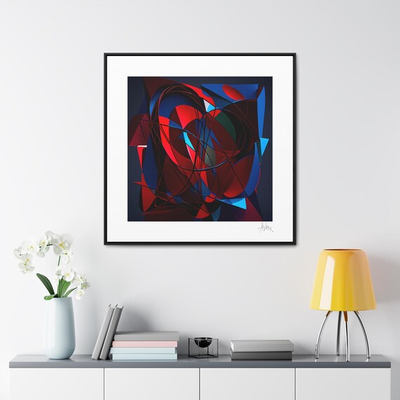 Geometric mural in red and blue – abstract design for modern rooms