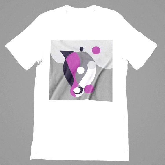 K#180 - Unisex shirt with graphic purple print – Stylish T-shirt in grey for women & men | Modern urban look 2025