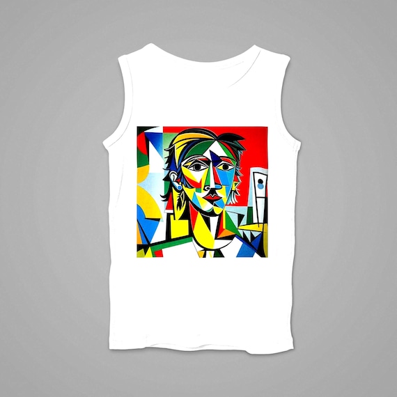k#313 - Unisex tank top with graphic face motif – summer fashion with color & style