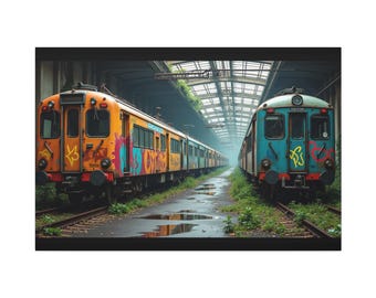 Urban Train Graffiti Canvas Wall Art | Contemporary Stretched Canvas Print