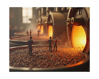 Coffee Roasting Art Canvas, Unique Home Decor, Gift for Coffee Lovers, Kitchen Wall Art, Modern Coffee Shop Vibe