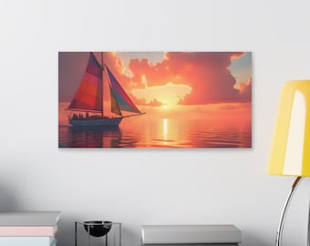 Serene Sunset Sail Canvas Print, Nautical Wall Art, Ocean Decor, Home Aesthetic, Gift for Nature Lovers