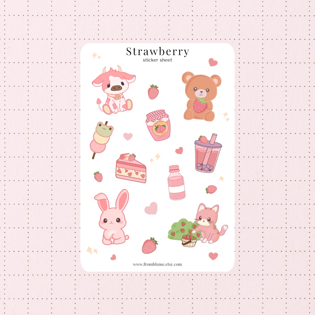 Kawaii Strawberry Sticker Sheet: Vinyl Matte Stickers - Etsy