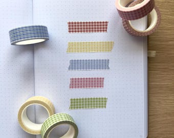 Gingham Washi Tape Set – 5 Color Gingham Decorative Tapes for Journaling, Scrapbooking & Planner Design