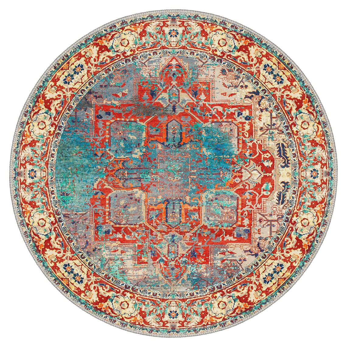 Retro Round Rug Vintage Round Rug|area Round Rug|living Room Rug|round Rug|circle Rug ...