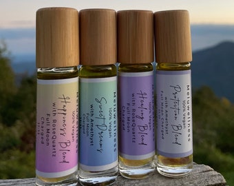 Intention Roll On Gift Set essential oils for Happiness, Healing, Sleepytime, and Protection with Jojoba oil