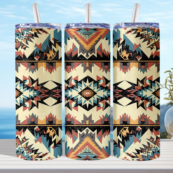 Aztec Pattern Tumbler Wrap, 20oz Skinny Tumbler Design, Sublimation Design Png,  Country Western PNG, Tribal Print Tumbler, Digital Download