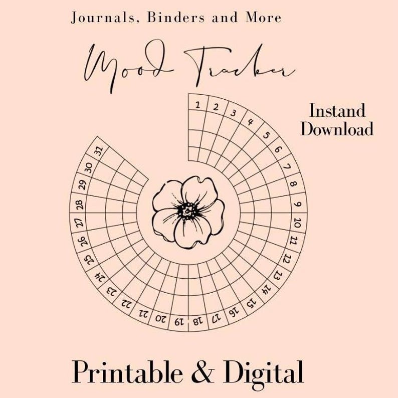 Mood Tracker Printable PDF – One Page Minimal Flower Design | Self-care ...