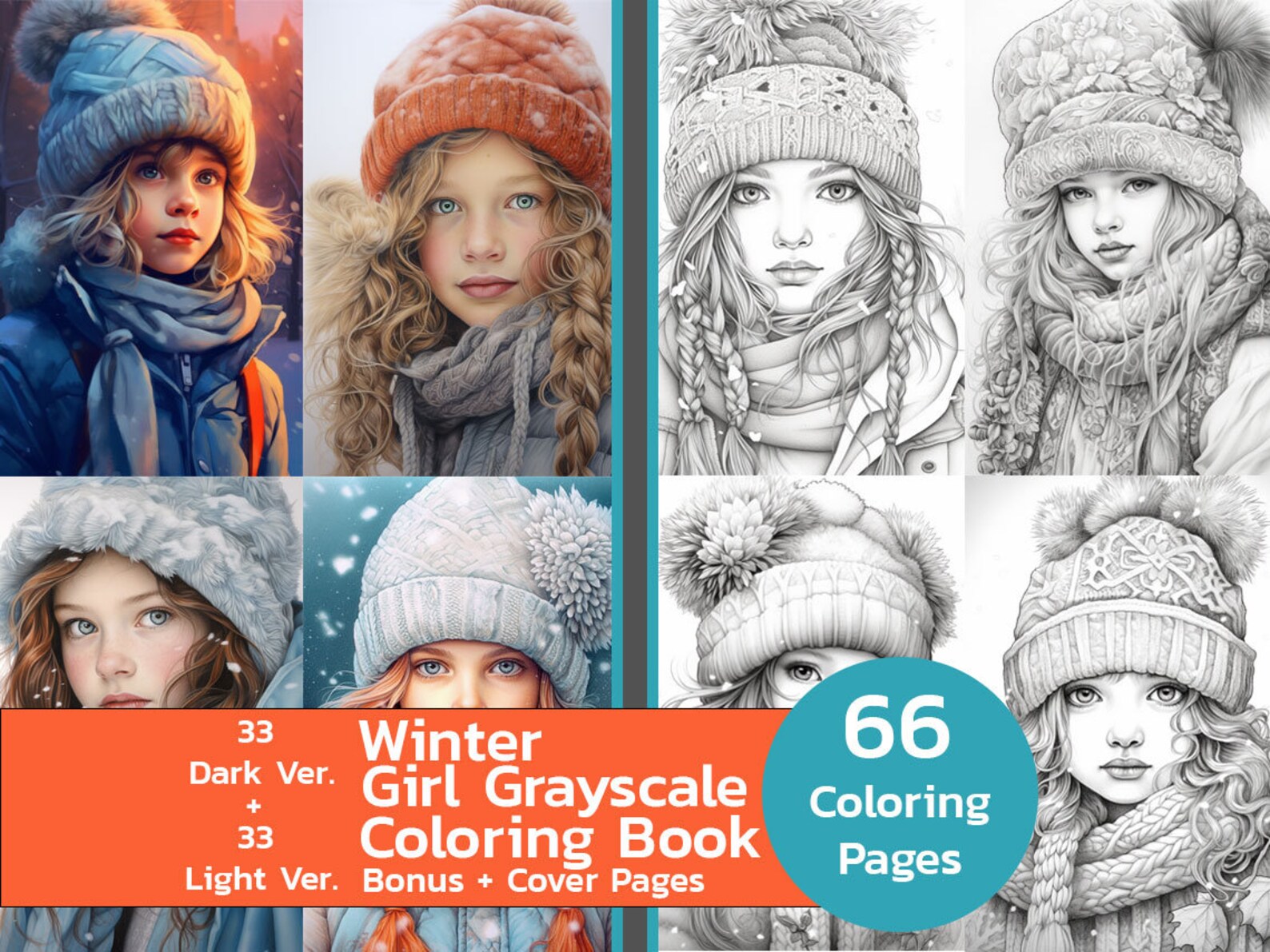 Winter Girl Coloring Pages for Adult Winter Girl Grayscale Coloring