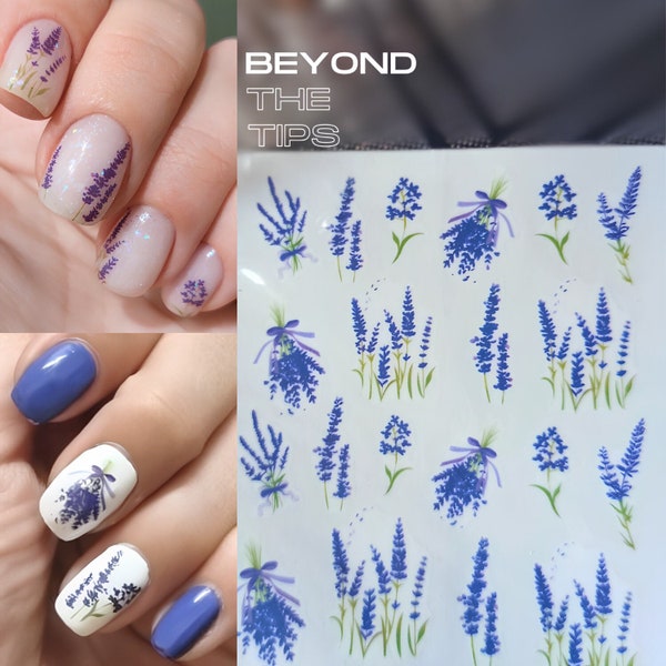 Nail Stickers | Floral Nail Decals | Flowers Nail Art | Butterfly Ombre Gel | Transfers Water Effect Spring | Lavender Nail Tattoo Acrylics