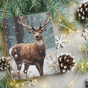 Winter Stag in Snowy Woods Greeting cards (set of 8): Winter Greetings, Blank Cards